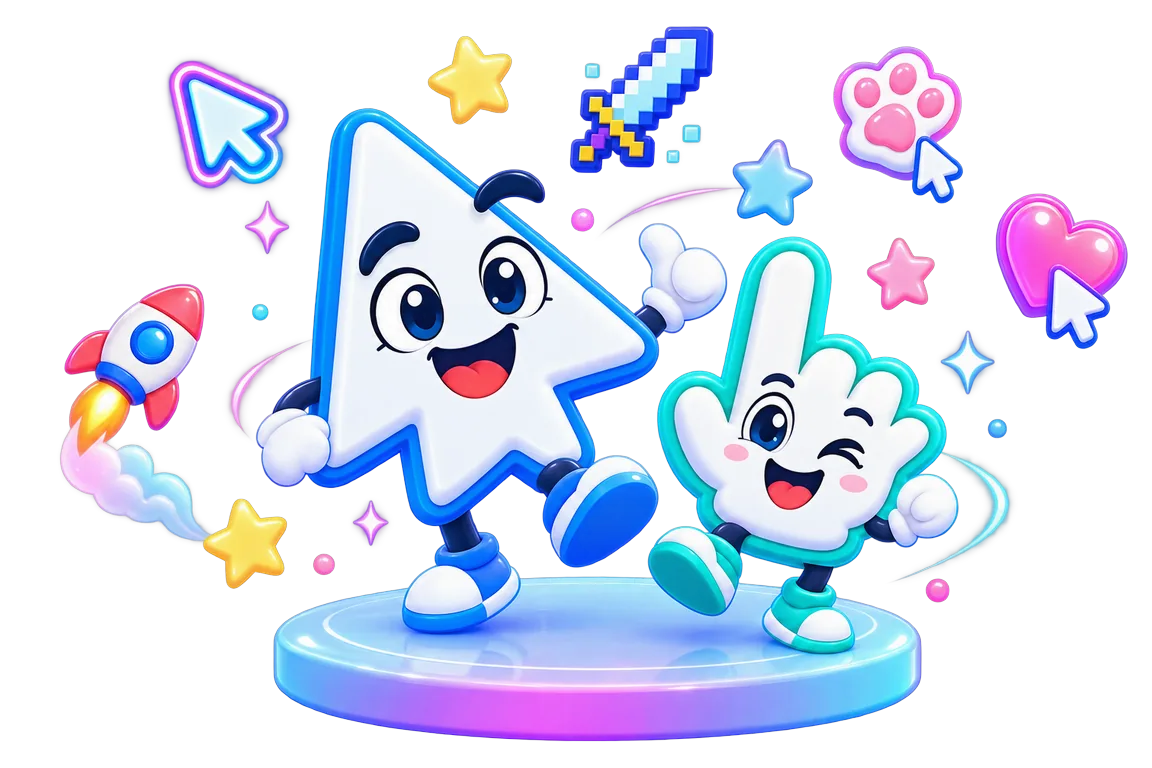Cursor Style mascot holding a custom mouse cursor